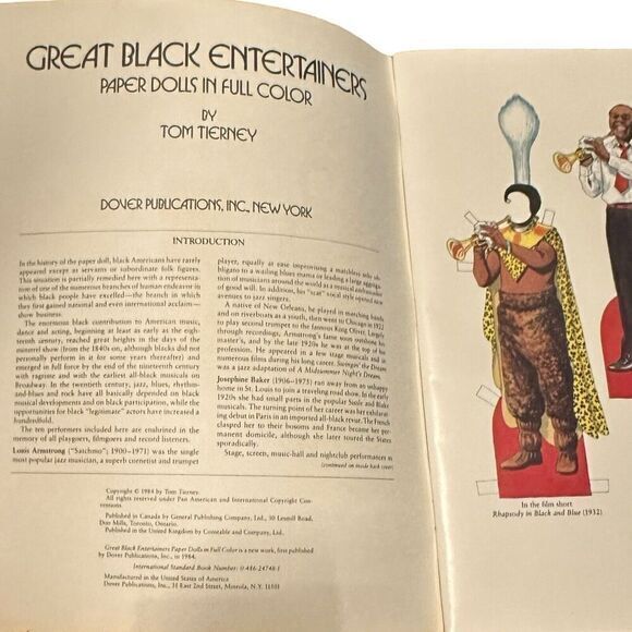 Great Black Entertainers Paper Dolls in Full Color by Tom Tierney 1984 Mint Con. - Picture 2 of 11